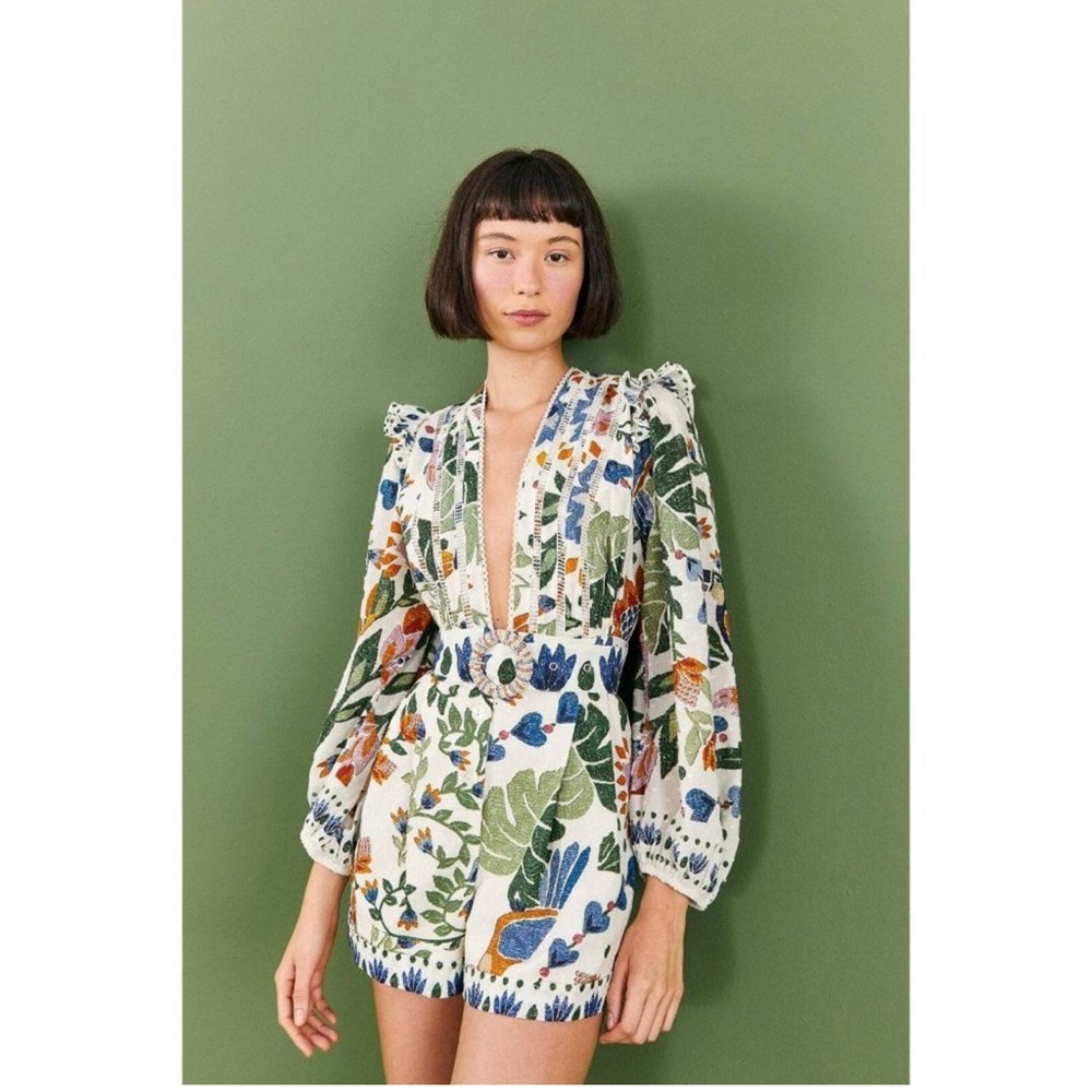 Farm Rio summer garden plunge floral romper